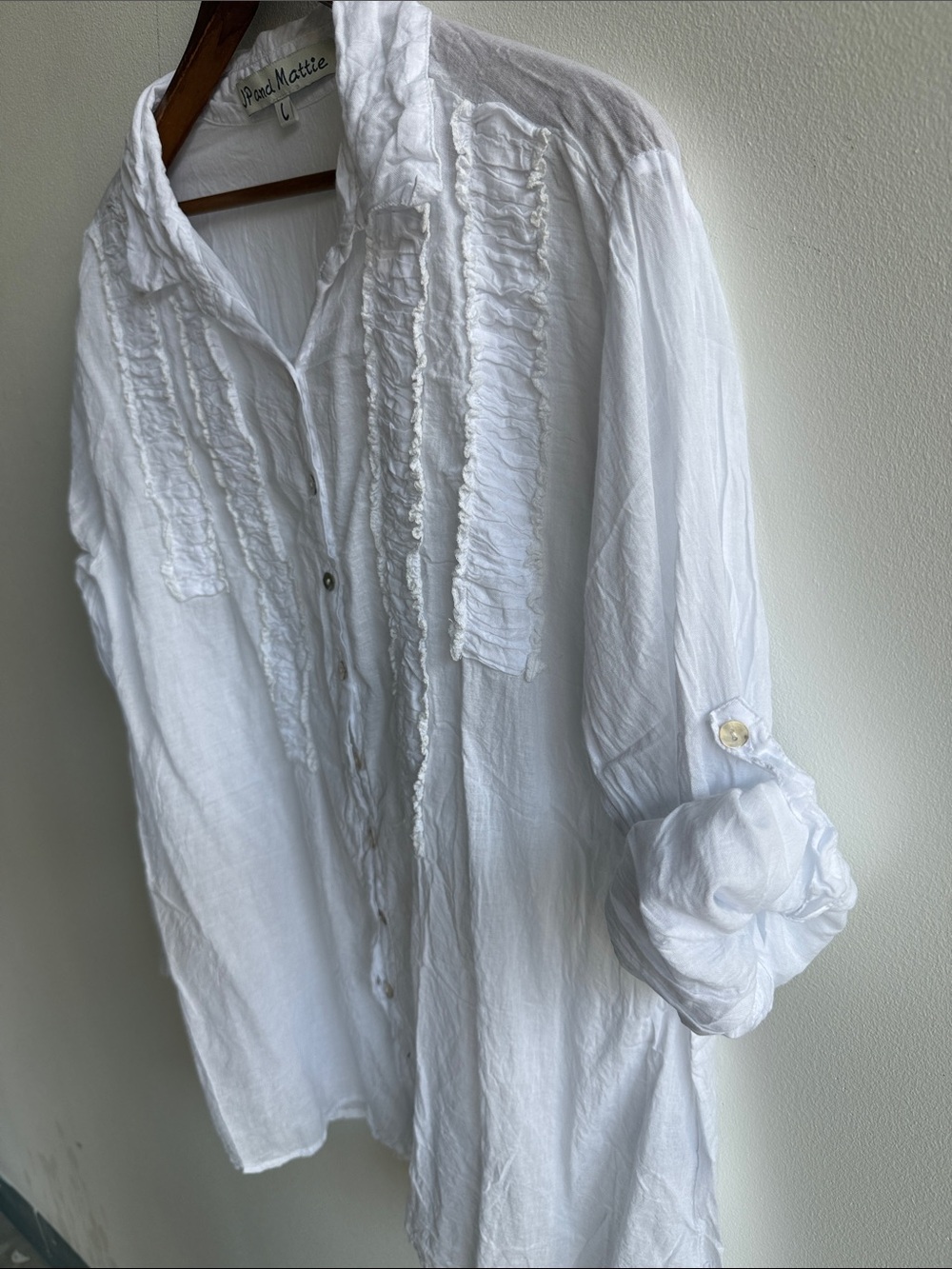 Panel Matters White Ruffled Button-Up Blouse - Picture 4 of 4